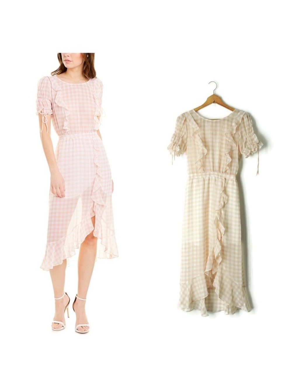 For Love & Lemons Pink Gingham Ruffle High-Low Dress
